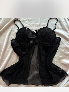 Black Lace Mesh Babydoll Chemise - Brand Unknown